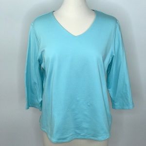 Multiplicity QVC Aqua 3/4 sleeve Tee knit v neck